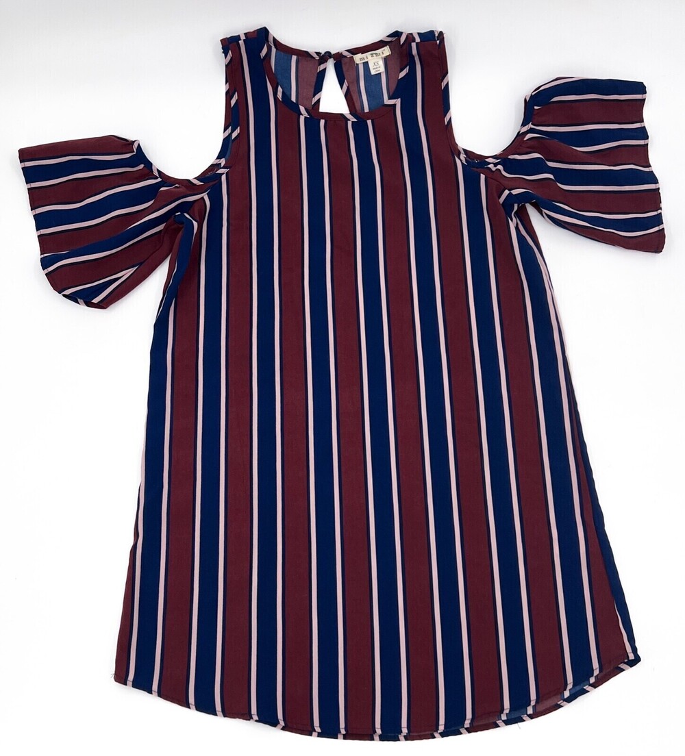 Miami Dress Womens Extra Small Purple Navy Stripe Cold Shoulder Short Pullon